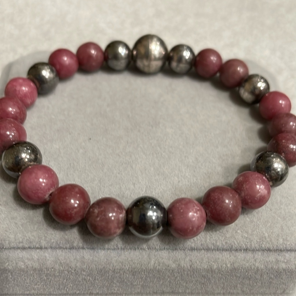 Milor Italy 925 Sterling Silver & Pink Beaded Bracelet